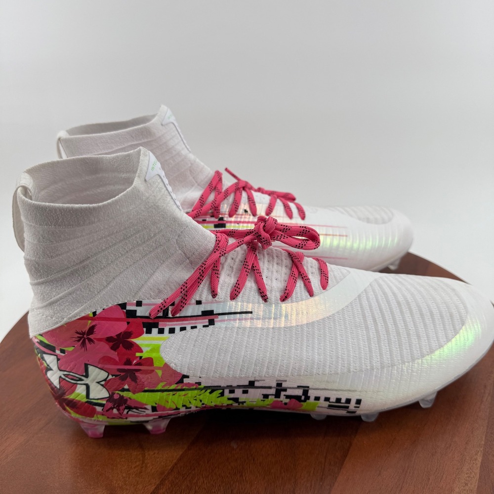 Under Armour Blur Pro LE Lacrosse Cleats White Pink Floral High Top Men 14
